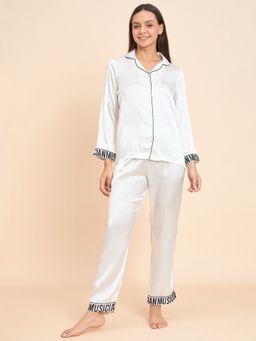Sweet Dreams - Women Solid Front Open Shirt and Pyjama ( Set of 2)