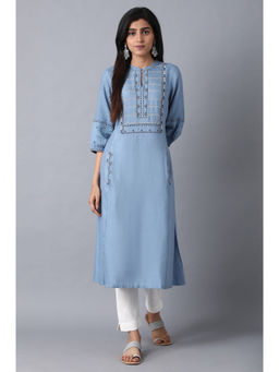 WISHFUL by W - Blue Geometric Kurta