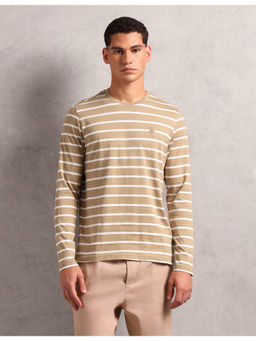 U.S. POLO ASSN. - Men White Horizontal Striped Pure Cotton I689 Lounge T-shirt