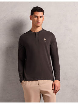 U.S. POLO ASSN. - Men Brown Pure Cotton I694 Lounge Henley T-Shirt