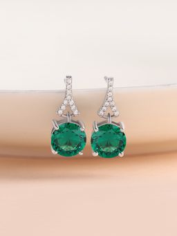 Ornate Jewels - 925 Silver Round Green Emerald Stud Earring for Women and Girls