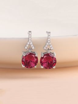 Ornate Jewels - 925 Silver Round Red Ruby Stud Earring for Women and Girls