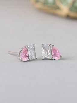 Ornate Jewels - Toi Et Moi 925 Silver Pink American Diamond Stud Earring for Women & Girls (Free Size)