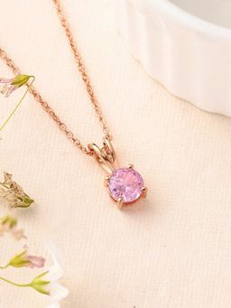 Ornate Jewels - 925 Silver 18K Rose Gold 0.5 Carat Pink CZ Pendant With Chain for Women & Girls (Free Size)