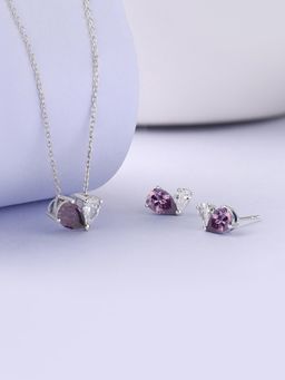 Ornate Jewels - Toi Et Moi 925 Silver Amethyst Necklace With Earring Jewellery Set for Women & Girls (One Size)
