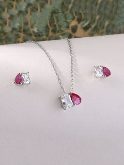Ornate Jewels - Toi Et Moi 925 Silver Red Ruby Necklace With Earring Set for Women & Girls (One Size)