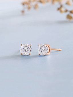 Ornate Jewels - 925 Silver 18K Rose Gold 1 Carat American White Stud Earrings for Women & Girls