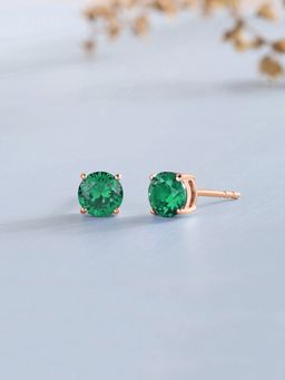 Ornate Jewels - 925 Silver 18K Rose Gold 1 Carat Green Emerald Stud Earrings for Women & Girls