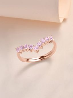 Ornate Jewels - 925 Silver 18K Rose Gold Pink CZ Chevron Adjustable Ring for Women & Girls