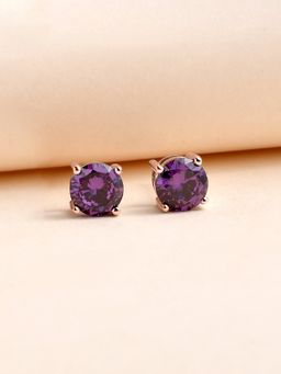 Ornate Jewels - 925 Silver 18K Rose Gold 2 Carat Purple Amethyst Stud Earrings for Women & Girls