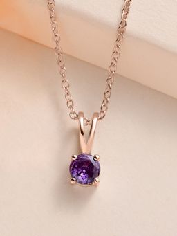 Ornate Jewels - 925 Silver 18K Rose Gold Plated Purple Amethyst Pendant with Chain for Women