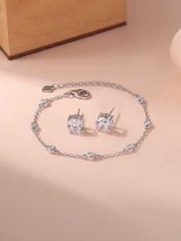 Ornate Jewels - 925 Silver American Diamond Bracelet and Earring Combo Jewellery Set for Women & Girls