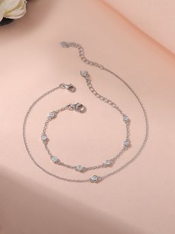 Ornate Jewels - 925 Silver American Diamond Bracelet and Anklet Combo Jewellery Set for Women & Girls