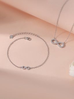 Ornate Jewels - 925 Silver American Diamond Necklace and Bracelet Combo Jewellery Set for Women & Girls