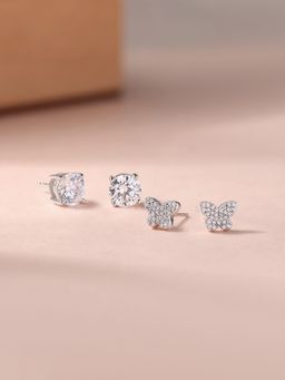 Ornate Jewels - 925 Silver American Diamond Earrings Combo Set for Women & Girls