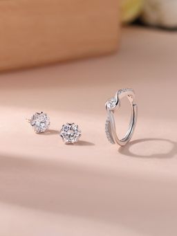Ornate Jewels - 925 Silver American Diamond Ring and Earring Combo Jewellery Set for Women & Girls