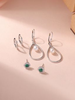 Ornate Jewels - 925 Silver Colored Stone Earrings for Women (Pack of 3)