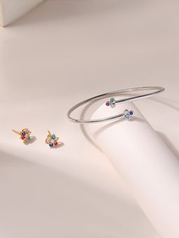 Ornate Jewels - 925 Silver 18K Gold Multi Stone Bangle and Earring Combo Set for Women & Girls