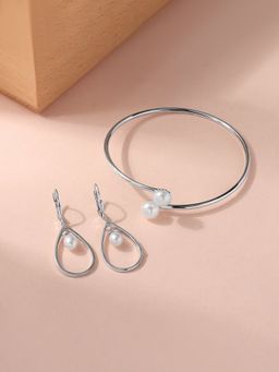 Ornate Jewels - 925 Silver Fresh Water Pearl Bangle and Earring Combo Jewellery Set for Women & Girls
