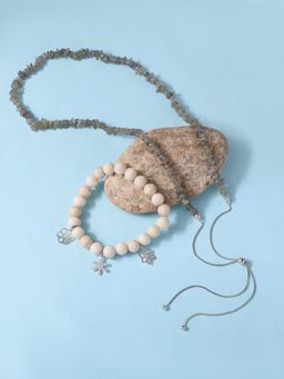 Ornate Jewels - 925 Silver Beads Necklace and Bracelets, Combo Jewellery Set for Women & Girls