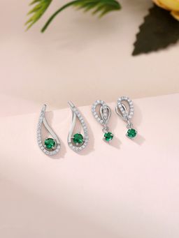 Ornate Jewels - 925 Silver Green Emerald Earrings for Women (Pack of 2)
