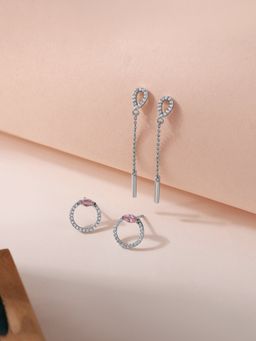 Ornate Jewels - 925 Silver Rhodium Plating Cubic Zirconia Earrings for Women (Pack of 2)