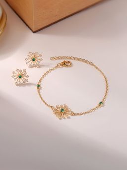 Ornate Jewels - 925 Silver 18K Gold Green Emerald Bracelet and Earring Jewellery Set for Women & Girls (Pack of 2)