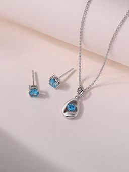 Ornate Jewels - 925 Silver Blue Topaz Necklace and Earring Combo Jewellery Set for Women & Girls