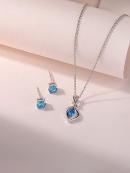 Ornate Jewels - 925 Silver Blue Topaz Necklace and Earring Combo Jewellery Set for Women & Girls
