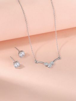 Ornate Jewels - 925 Silver American Diamond Necklace and Earring Combo Set for Women & Girls