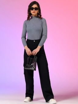 KOTTY - Womens Jean Straight Fit High-Rise Low Distress Stretchable Cargo Jeans