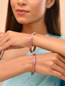 Silvermerc Designs - Red Brass Silver Plated Bangles (Pack of 4)