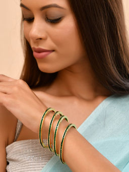 Silvermerc Designs - Green Brass Silver Plated Bangles (Pack of 4)