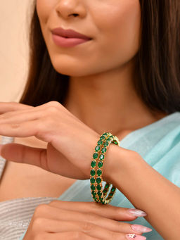 Silvermerc Designs - Green Brass Silver Plated Bangles (Pack of 2)