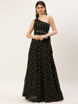 Ethnovog - Ready To Wear Green Crop Top And Skirt (Set of 2)