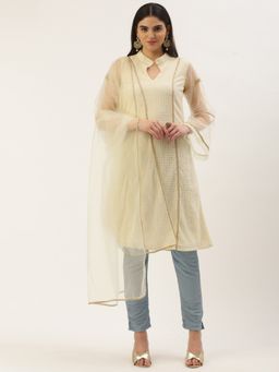 Ethnovog - Ready To Wear Grey N White Kurta With Straight Pant And Dupatta (Set of 3)