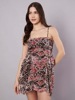 AMAGYAA - Animal Print Chiffon Back Tie-Up Mini Dress