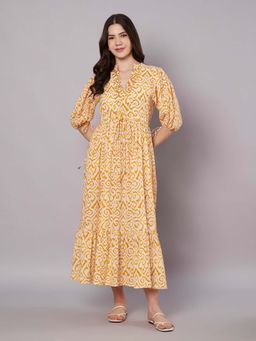 AMAGYAA - Yellow Printed Cotton Maxi Dress