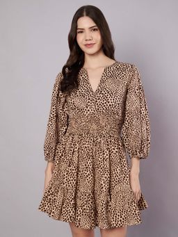 AMAGYAA - Brown Animal Print Cotton Mini Dress