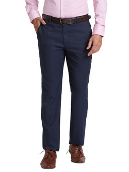 Park Avenue - Regular Fit Checkered Navy Blue Formal Trouser