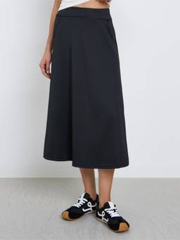 Styli - Basic Solid Elastic Waistband A-Line Midi Skirt