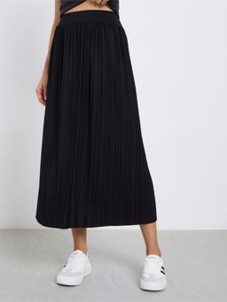 Styli - Solid Elastic Waistband Midi Skirt