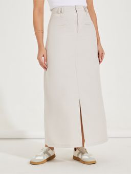 Styli - Women Beige Solid High-Rise Maxi Length Skirt
