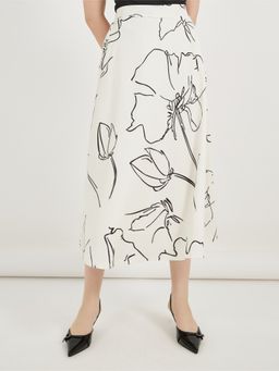 Styli - Off White A-Line Midi Printed Skirt