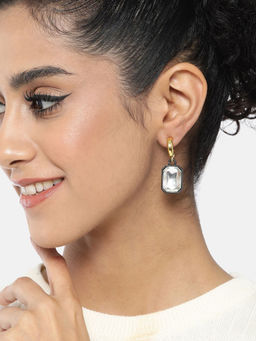 Carlton London - Gold Plated & Crystal Square Drop Earring for Women