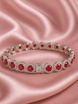 Axora Life - Women 925 Sterling Silver Ruby Red Bezel-Set Zircon Bracelet