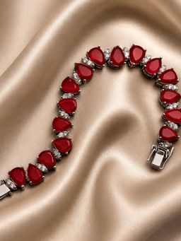 Axora Life - Women 925 Sterling Silver Ruby Red Triangle-Cut Zircon Bracelet