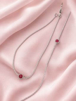 Axora Life - 925 Sterling Silver Anklets with Ruby-Coloured Stone