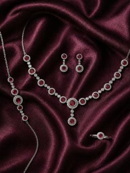 Axora Life - 925 Sterling Silver Trendy Jewellery Set with Ruby-Red Stones