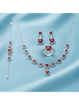 Axora Life - 925 Sterling Silver Premium Jewellery Set with Square Ruby Stones